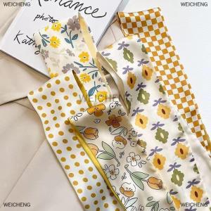 [COD] WEICHENG 2 5Pcs Retro Yellow Multifunctional Decoration Small Silk Scarf Temperament Headband Long Ribbon Headband Bow Hair Accessories