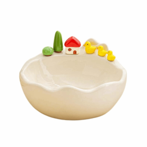 VB45D Cartoon Fruit Bowl with Fork Ceramic Decoration Fruit Serving Plate Creative Stainless Steel Fork Fruit Storage Tray Household Use