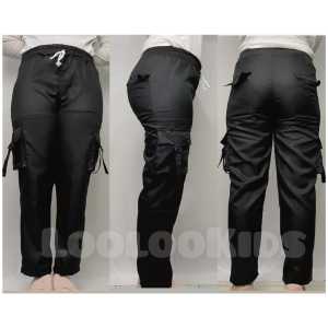 Celana Panjang Sirwal Cargo Pants Black Pria Wanita - Model Terbaru Kargo Highwaist Premium Laki laki Perempuan