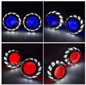 COB LED Angel Eyes Devil Demon Car Headlight Bi-xenon Projector Lens Hi/Low H1 H4 H7 HID 3.0 inch Spiral Halos Retrofit