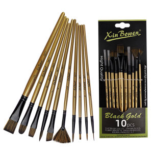 10 Pcs Nylon Paint Brush Set for Acrylic Oil Watercolor - Flat Round Liner Filbert Fan Art Brushes for Canvas Painting & DIY Projects
