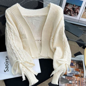 💥[A367] Áo KHOÁC len nữ cardigan dệt kim TAY PHỒNG CỘT NƠ dáng CROPTOP kiểu dáng sang trọng - L2M