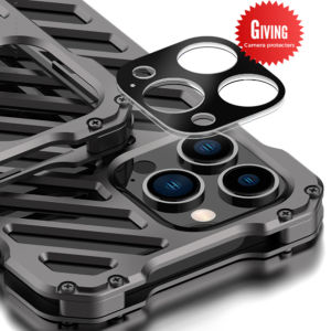 R-JUST Shockproof Case for iPhone 16 Pro Max 15 Pro 14 Plus 13 12 Pro Max Metal Heat Dissipation Phone Case New Breathable Hole Heat Dissipation Case Full Back Camera Lens Cover