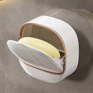 【Hibeautylife】Bathroom Drain Soap Box Wall Mounted ABS Soap Box with Lid Waterproof Soap Dish Dishes Storage Box Travel Organizer Case Storage