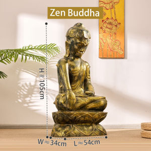 พระพุทธรูปปางนั่งสมาธิไม้แกะสลัก งานศิลปะไทยสไตล์เอเชียตะวันออกเฉียงใต้ สำหรับตกแต่งห้องรับรอง ฮอลล์โรงแรม และบริเวณทางเข้า ให้บรรยากาศสงบร่มเย็น