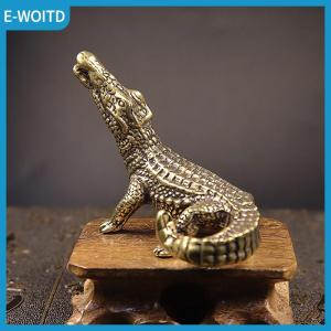 【E-WOITD】 Antique Bronze Crocodile Miniature Figurines Vintage Brass Mini Alligator Statue Desk Ornaments Home Feng Shui Decor Crafts