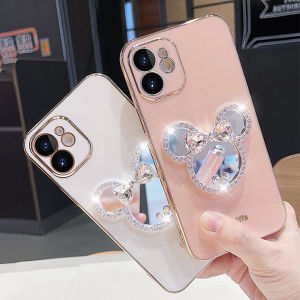 กระจกแต่งหน้าประดับเพชรเคสโทรศัพท์ลายการ์ตูนมิกกี้สำหรับ Samsung Galaxy S22 Ultra S23 Ultra S20 FE S21 FE เคสนิ่มกันกระแทกสุดหรู