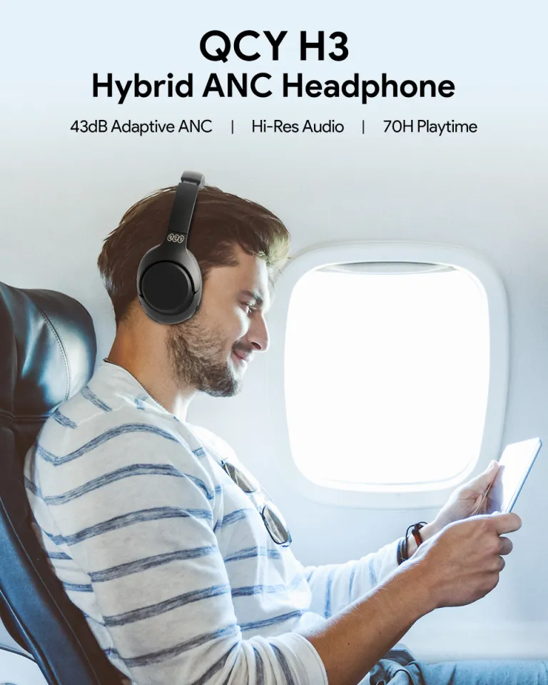 QCY H3 ANC Bluetooth Wireless Headphones 5.3 Hi Res Audio Headphones 43 dB  Hybrid Active Noise Cancellation Headphones 70H
