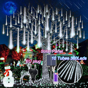 Solar Fairy String Lights Lampu Christmas lights Meteor Shower Rain Lights 50cm 10Tube 360Leds Colorful Fairy Lights Led Falling Rain Christmas Decoration