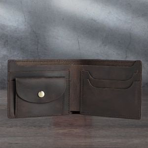 Retro Crazy Horse Leather Mens ID Card Handmade Wallets Change Coins Pocket Durable Billfold Wallet Simple Portable