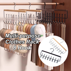 Wood Hanger 8 Hooks Non-Slip Solid High Quality Multi-purpose Wooden Hangers Organizer Rack