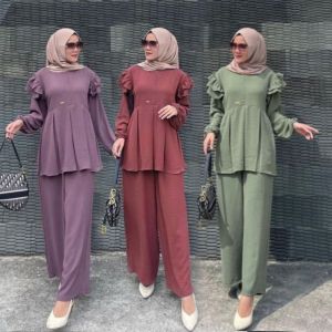 Dedilarise Vikka Set Setelan Polos Rampel Crinkle Airflow Premium Terbaru 2023 Setelan Wanita Polos Kekinian OOTD Polos Rampel