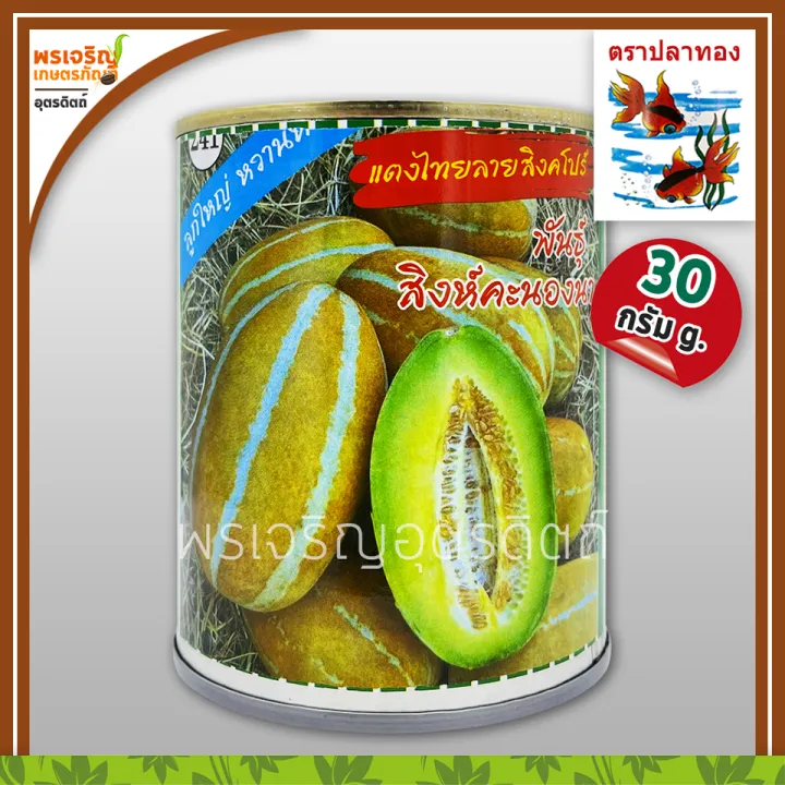 เมล็ดพันธุ์แตงไทย แตงไทยลายสิงคโปร์ ตราปลาทอง ขนาด 30 กรัม