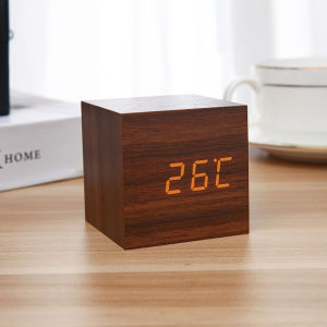 ★SG Ready Stock★Digital Wooden Square Alarm Clock With Timing Temperature Battery Operated or Adapter Powered