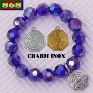 Vòng chuỗi đeo tay pha lê xanh dương 10 ly charm bát quái inox vòng chuỗi phong thủy