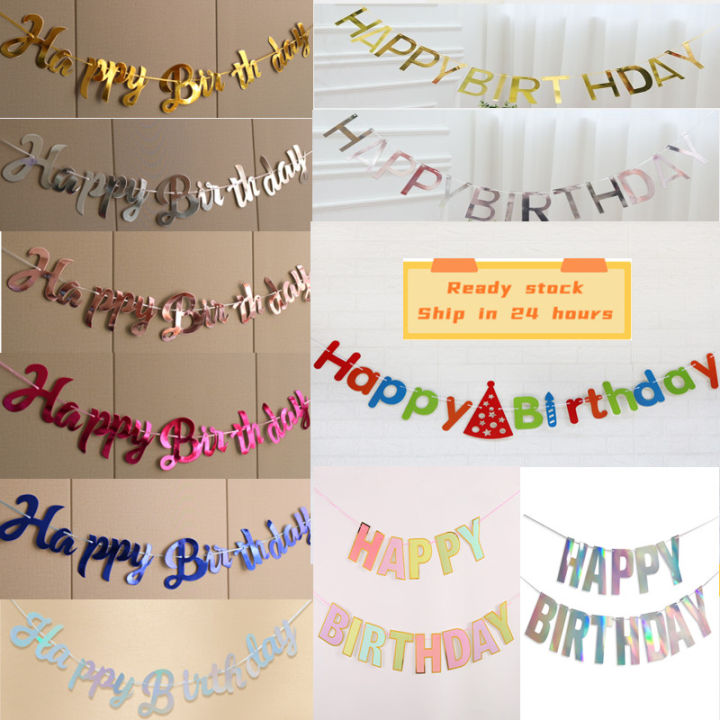 Happy Birthday Word Laser Metallic Bunting Banner Pennant Hanging Flag ...