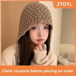 【ZTOYL】 Ngọt ngào handmade mùa thu mùa đông dệt kim Beanies hat len ấm tai bảo vệ hat Windproof tua Áo Thun hat