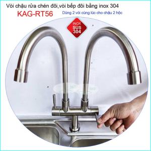 [HCM]Vòi rửa chén đôi Inox SUS304 KAG-RT56 vòi rửa chén lạnh vòi chậu 2 hộc vòi rửa chén bát 2 đầu vòi xả nước mạnh sử dụng tốt