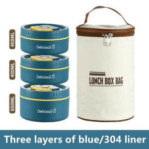 304 Stainless Steel Lunch Box with bag Round Insulated Food Storage Box Sealed Thermos Food Container
