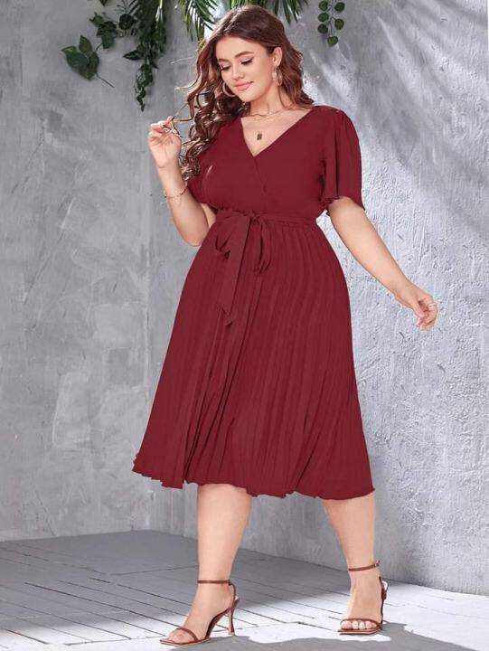 PLUS SIZE CASUAL MAROON DRESS OVERLAP DRESS SIMPLE CLASSY PLUS SIZE DRESS Lazada PH