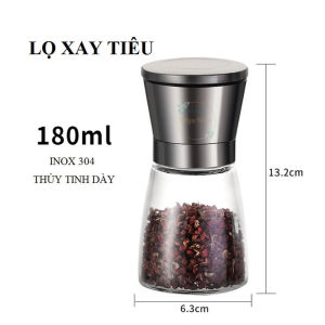 Dụng Cụ Xay Tiêu Cầm Tay Thân Thủy Tinh Nắp Inox Cao Cấp