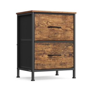 [SG READY STOCK] 2 Drawers Bedside Table Cabinet With Fabric Storage Organizer For Bedroom Living Room