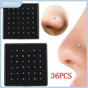 【SHANGZE4】 36x pha lê Rhinestone mũi vòng xương Stud cơ thể thép không gỉ đồ trang sức