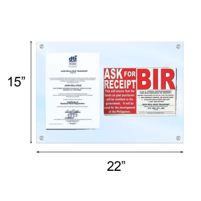 LE Acrylic Business Permit Certificate Registration Display Insert Holder 2 Layers (Sandwich-type)