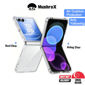 ✅【SG】Samsung Z Flip Clear Phone Case | Z Flip 7 6 5 4 | Transparent Shockproof Airbag Protective Cover | Hard PC Clear Case Anti-Yellowing | Slim Foldable Phone Casing Scratch Protection for Daily Use