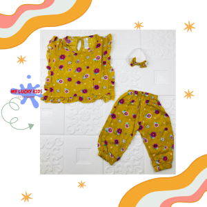 6-12 BLN SETELAN BAYI OLLIE ONE SET BAYI KATUN RAYON FREE HEAD BAND BY LITTLE KODA