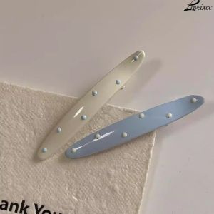 MADEWITH Cream White Duckbill Hair Clip Resin Light Blue Bangs Clip  Polka Dot Hair Accessory Women Hair Styling