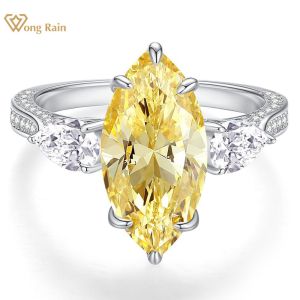 Wong Rain 18K Gold Plated 925 Sterling Silver Marquise Cut Lab Sapphire Citrine High Carbon Diamonds Fine Jewelry Ring Wholesale