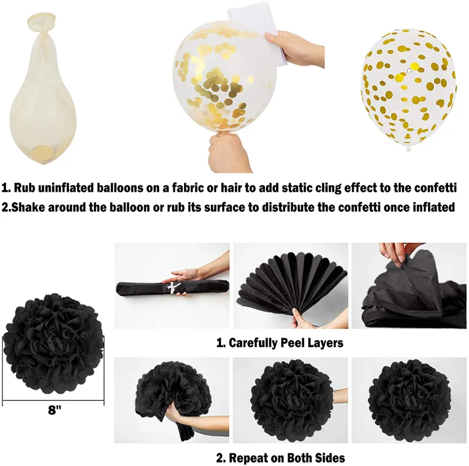 Kiena Black Gold Birthday Decorations for Men Women,38pcs Black Gold White  Foil Confetti Latex Balloons