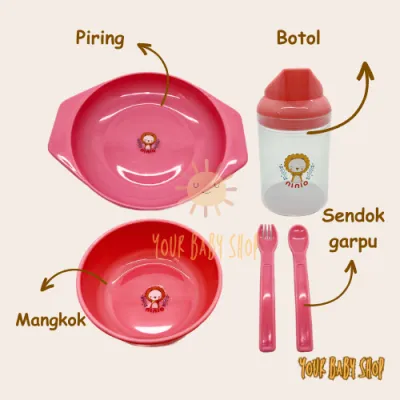 YBS Feeding Set 5in1 Peralatan Makan Bayi/Piring Mangkok Sendok Garpu Botol Makan Bayi Mpasi Ninio