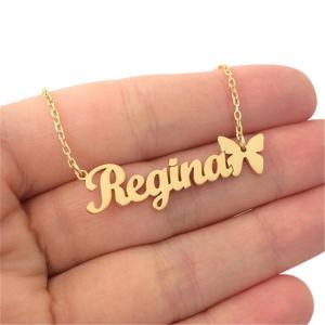 Kl002 Kalung Liontin Nama Custom Varian Kupu Buat Namamu Sendiri Lapis Emas 24 K Anti Karat