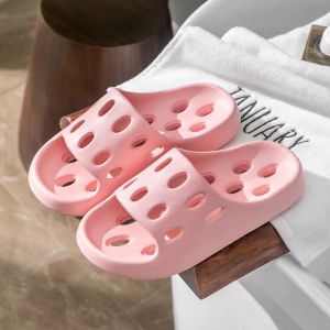 Free Shipping Bathroom Slippers With Hollow Design For Women Suitable For Home Use Couples Style Non-Slip For Summer With Drainage Holes EVA Material MenS Style