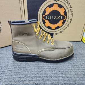 Guzzi Premium 600 Leather Safety Boots Mid Cut with Steel Plate and Toe Cap - Khaki/Dark Brown