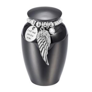 Aluminum Alloy Pet Urn With Wing Bead Design Secure LeakProof Seal Ashes Holder For Pet Memorial Keepsakes Charm Decors