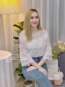 เสื้อขาว เสื้อลูกไม้ ผ้านิม มีซับใน ใส่งานบวช งานบุญ งานแต่งงาน