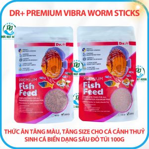 Thức ăn tăng màu tăng size cho cá cảnh thủy sinh dạng sâu đỏ túi 100g Dr+ Premium Vibra Worm Sticks