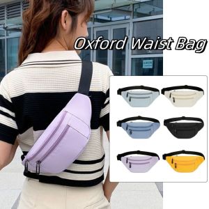 CRNGW ผ้าสีพื้น กระเป๋าคาดเอวอ็อกซ์ฟอร์ด ป้องกันน้ำ ความจุขนาดใหญ่ กระเป๋าคาดเอวสำหรับกีฬา แบบสบายๆ หลายฟังก์ชัน กระเป๋าโทรศัพท์มือถือ ผู้ชาย