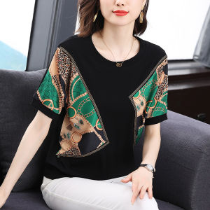 Korean New Style Plus Size Round Neck Hot Fix Short Sleeve Ladies T-shirts Loose age reduction Shirts Women Summer Bottoming tees Fashion