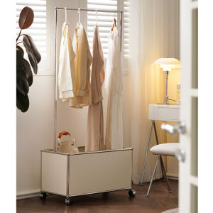 Nordic Mobile Clothes Rack Bedroom Stainless Steel Shelf Hanger Coat Laundry  Luxury Bedside Storage Cabinet w Wheels