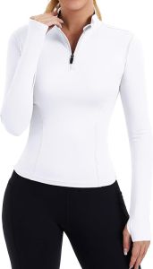 ZHENWEI  Womens Sports Top Long Sleeve Quarter Zip Pullover Quick-Dry Golf Shirt Slim Fit Crop Top Yoga Fitness Top