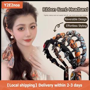 【Local shipping】 Ribbon Comb Headband Vintage Wave Headband With Floral Ribbon & Comb - Reversible High Crown Effect Hairband