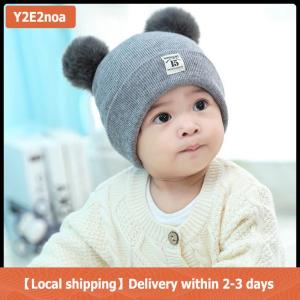 【Local shipping】 Winter Children Warm Baby Knitted Hats With Pom Pom Kids Knit Beanie Hats Solid Color Infant Hat For Boys Girls