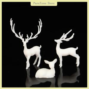 [PureZone] 1Pc Mini Resin Deer Christmas Forest Elk White Dessert Table Decor Merry Christmas Decor For Home Kids New Year Gift