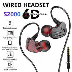 HIFI Wired Earphones S2000 6D Surround Bass Gaming Earphone with Mic 3.5mm Universal Interface Wired Headset For iPhone Android Phone