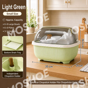 MOSHOE Kitchen Dish Rack with Cup Holder Plastic Drainage Organizer for Plates Bowls Utensils and Kitchenware Storage