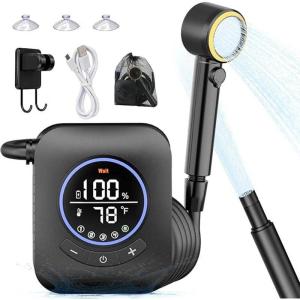 Portable Shower for Camping 8000mAh Rechargeable Outdoor Shower Pump with LED Display 3 Spray Modes 5 Gears Set